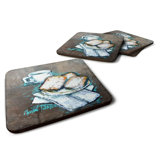 Carolines Treasures MW1344FC Beignets Piping Hot Foam Coaster Set of 4 3 1/2 x 3 1/2 multicolor