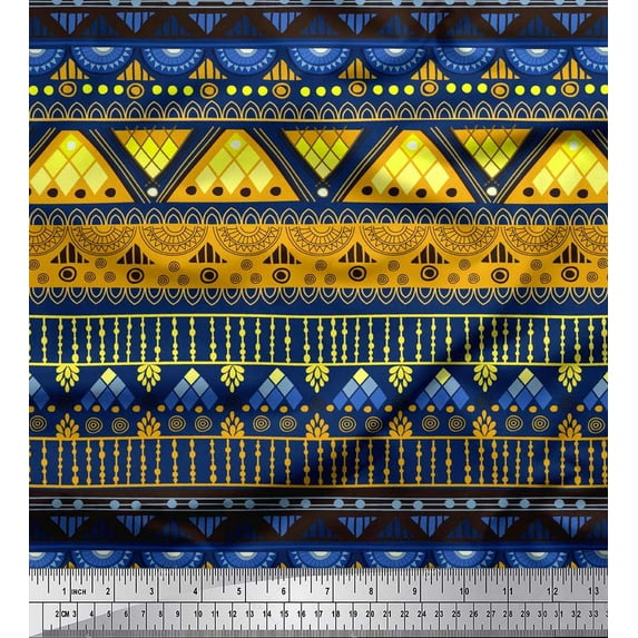 Soimoi Viscose Chiffon Fabric Geometric & Semi Mandala Decorative Printed Craft Fabric by The Yard 42 Inch Wide