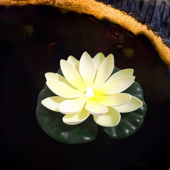 Tunhigl Water Sensing Solar Powered Floating Lotus Pool Lamp with LED Lights - Automatic On/Off for Ponds, Gardens, Diwali Decor, and Festive Parties Beige