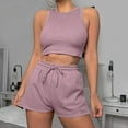 thumbnail image 2 of ShomPort Womens 2PC Matching Set Sleeveless Round Collar Crop Tops High Elastic Waisted Drawstring Shorts Comfort Athletic Outfits, 2 of 6