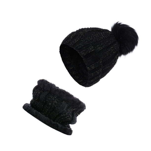 Sonducket Gorros de invierno para mujer, gorros decorativos a la moda, gorro grueso, bufanda, cuello de piezas de punto de ganchillo encantador Sombreros Negro Sonducket AP010453-01