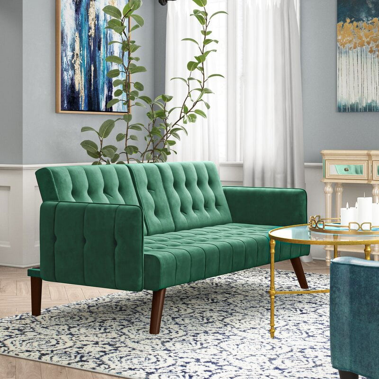 Uspridefurniture Beniamino 78'' Velvet Square Arm Sleeper, Green
