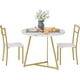 thumbnail image 3 of Round dining mesa set para 2: kitchen mesa con 2 forrado sillas, 3-piece circle dining mesa set para kitchen, apartment small spaces - marble blanca, 3 of 6