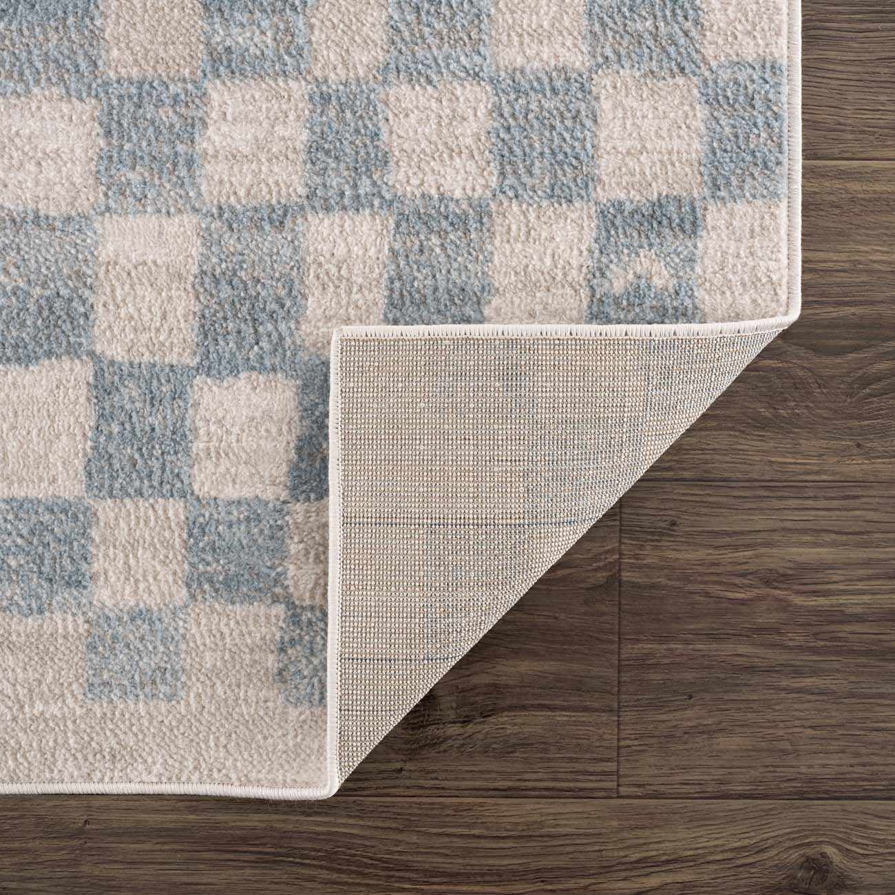BoutiqueRugs Benjy Light Blue Checkered Area Rug - Cream, Silver Blue - 5'3" x 7'