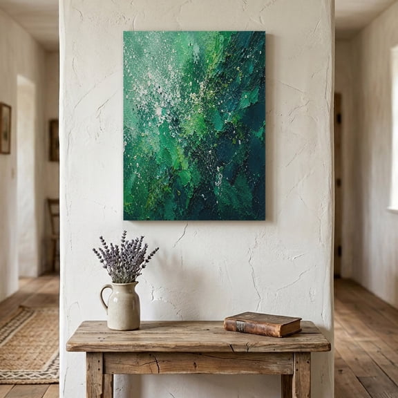 Olive Green Canvas Wall Art for Living Room Bedroom Bathroom, Green Ombre Shabby Chic Modern Boho Oil Painting Style Canvas Art Wall Decor, Artwork for Walls Home Office Decor, 11"x14"