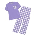 thumbnail image 3 of HVOBTTY Toddler Kid's Solid Color Plaid Pocket Crew Neck Short Sleeve Top Elastic Waist Long Pant 2 Piece Cotton Home Wear Outfit Suits, 3 of 4