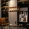 thumbnail image 6 of "Quickway Imports Brown Wooden Rectangle 5-Bulb Ceiling Hanging Light Fixture with Black Chain - Modern Style Lighting for Dining Room, Kitchen, Living Room or Bar - Farmhouse Industrial Chandelier", 6 of 8