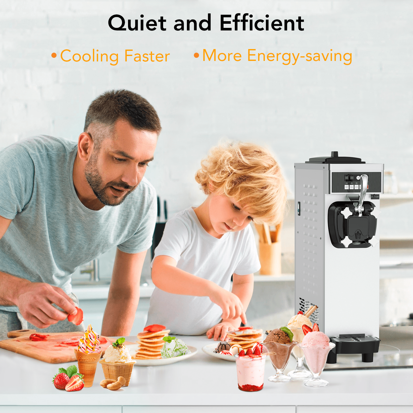 Senfot Metal Countertop 1-Head Soft Serve Ice Cream Machine, 115V 60Hz Commercial Ice Cream Maker for Snack Bar Silver