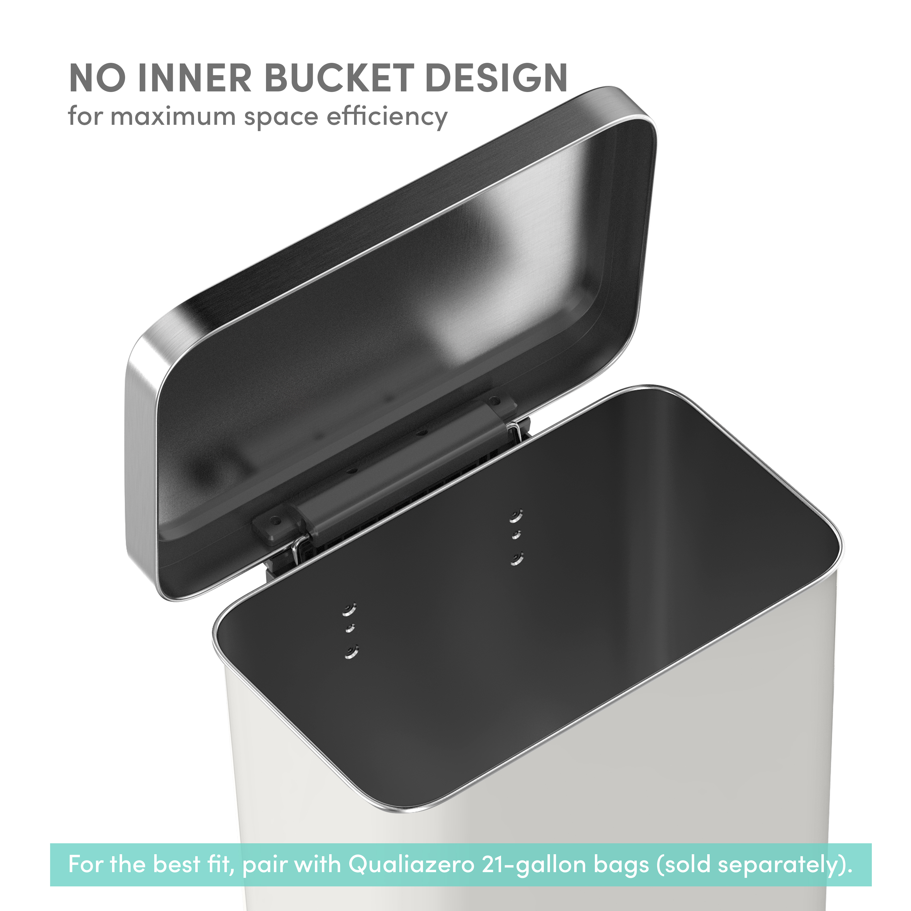 Qualiazero Kitchen Trash Can, 20 Gallon Stainless Steel Step Garbage Bin with Soft Close Lid, Matte White