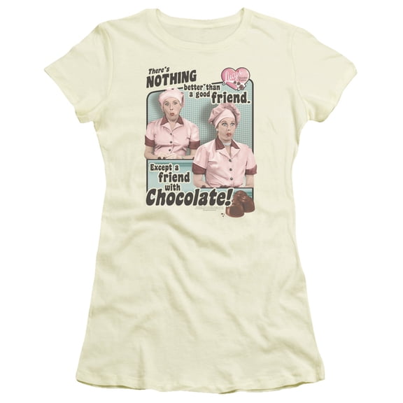 I Love Lucy Friends And Chocolate S/S Junior Women's T-Shirt Sheer Cream