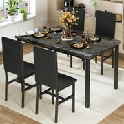 AWQM 5-Peice Dining Table Set, Faux Marble Dining Room Table and Chairs Set, Rectangle Kitchen Table Set with Durable Metal Frame and Upholstered Chairs, for Dining Room, Kitchen, Black