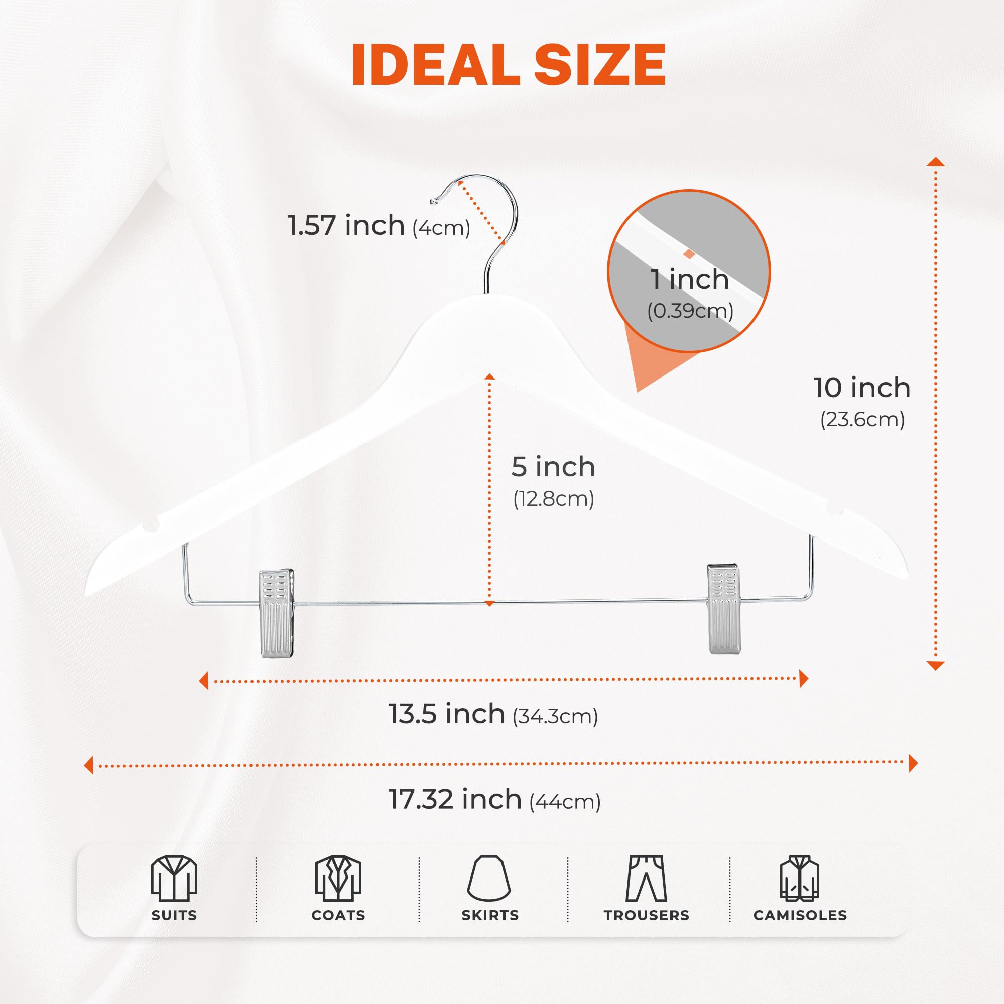 ACSTEP Wooden Hanger with Clips 12 Pack, Premium Coat Hanger, Wooden Clothing Hanger with Shoulder Grooves, 360 Degree Rotatable Hook, White