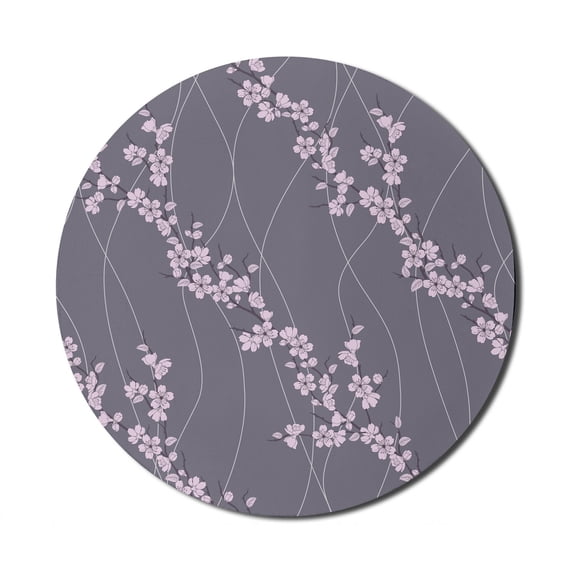 Floral Mouse Pad for Computers, Spring Japanese Sakura Branches Full Blossom Modern Oriental Composition, Round Non-Slip Thick Rubber Modern Gaming Mousepad, 8" Round, Taupe Pale Pink, by Ambesonne
