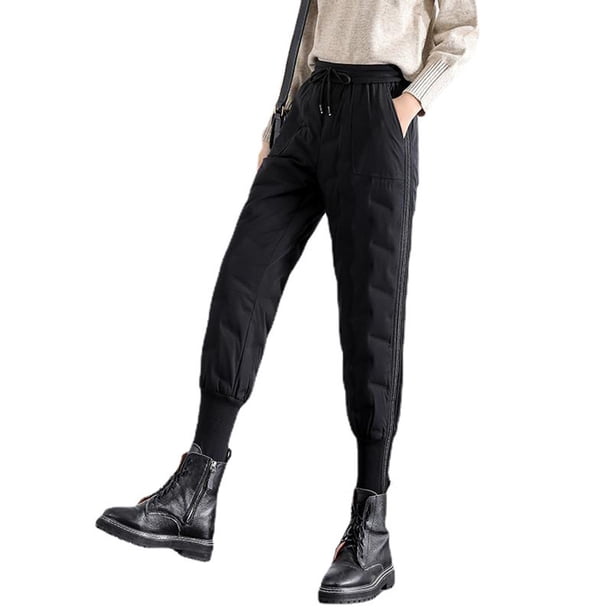 Gibobby Pantalones para el frío de mujer Invierno 2023 pierna recta suelta y delgada pantalones térmicos ligeros pantalones de algodón para mujer(Negro,G)