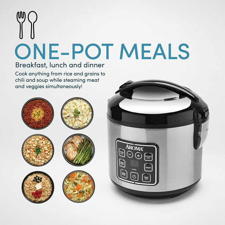 AROMA Cool-Touch Rice Grain Cooker and Food Steamer Stainless