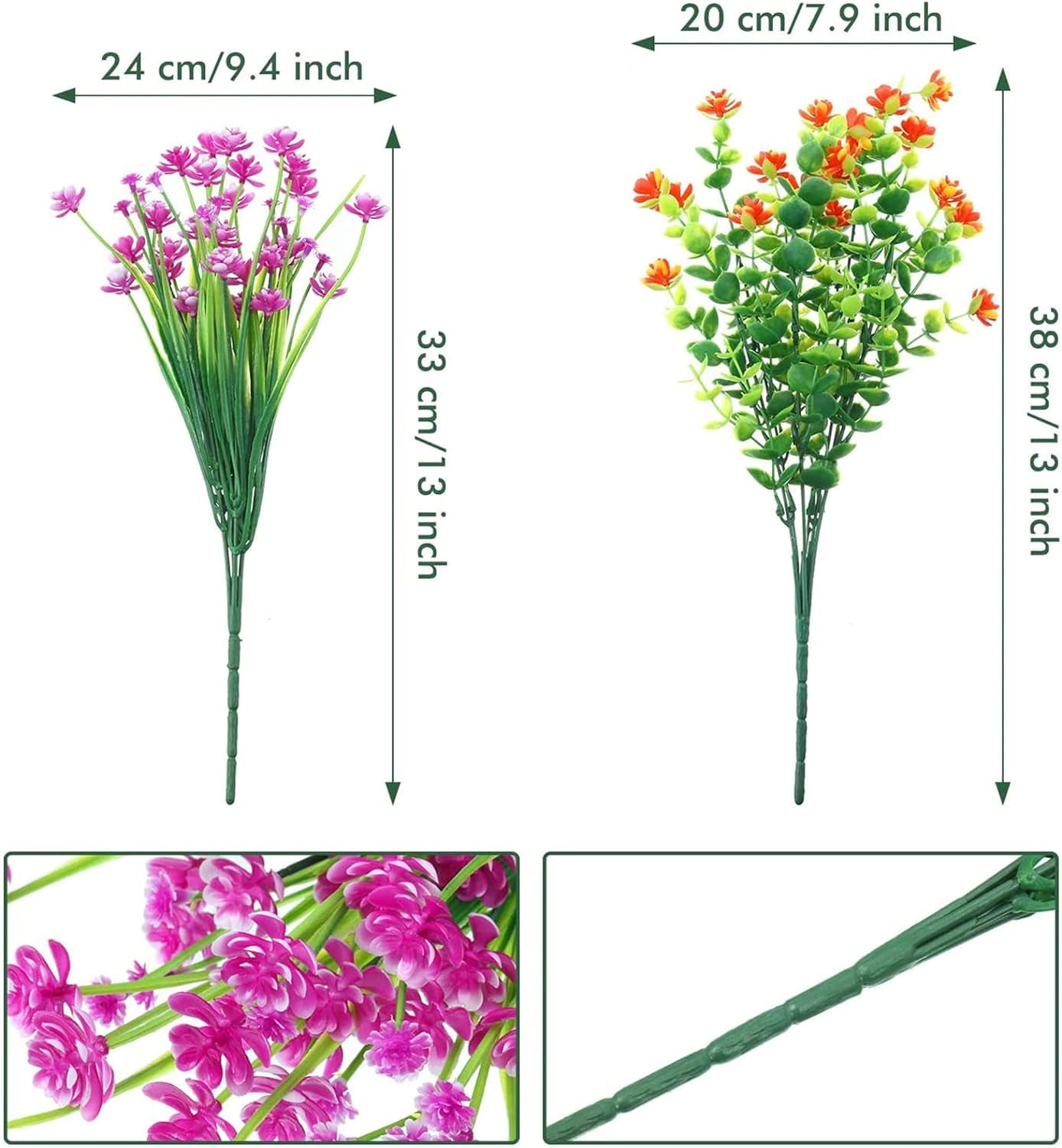 36 Bundles Artificial Flowers Outdoor, UV Resistant Faux Artificial Plants Shrubs Flower Bulk for Hanging Planter Porch Window Home Wedding Spring Summer Decor (Bright Colors)