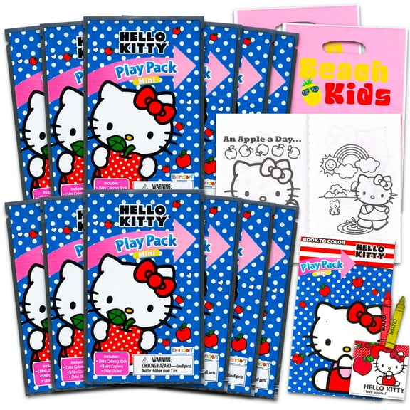12 Pc Hello Kitty Mini Party Favors Set - Bundle with 12 Hello Kitty Play Packs | Mini Coloring Books, Stickers, and Goodie Bags (Hello Kitty Birthday Party Supplies Decorations)