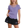 thumbnail image 2 of ITSAME Girls Summer Outfit Set Ribbed Ruffle Top & Shorts 2-Piece Kids Fashion Casual Set Purple Size 2T, 2 of 9