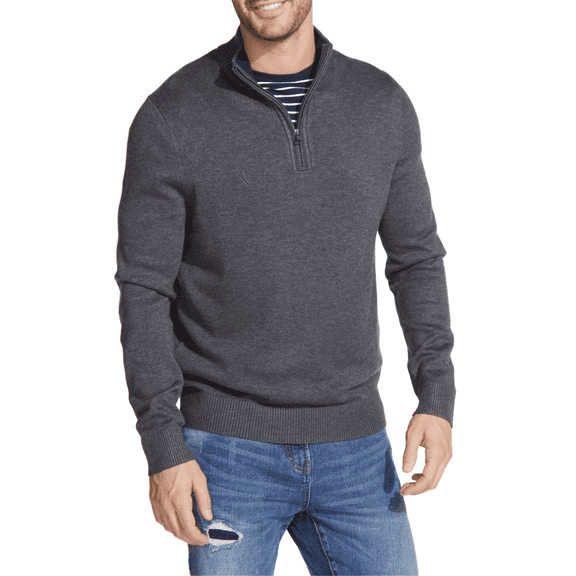 Puztloy Men’s Pullover Sweater Quarter Zip Slim Fit Lightweight Knitwear Mock Neck Long Sleeve Casual Knitted Polo Sweaters Gray