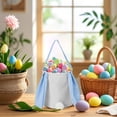 thumbnail image 1 of Ovzne Panier Rond en Coton et Lin avec Oreilles Longues de Lapin et Queue, Sac Cadeau de Pâques, Sac à Main, Panier de Rangement pour Œufs de Pâques en Solde, 1 of 6