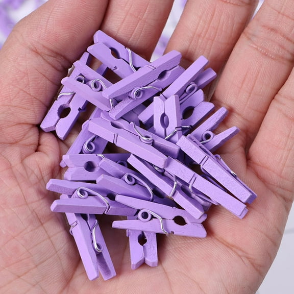 Niceauty Photo Clips Purple Wooden For Clothes Photos Paper Home Decorations 100Pcs 1In