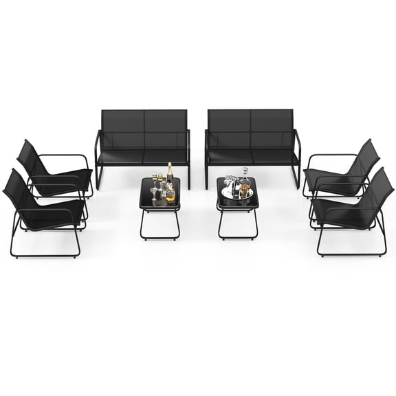 Gymax 8 PCS Outdoor Furniture Set w/ Tempered Glass & Coffee Table Chair Loveseat Patio