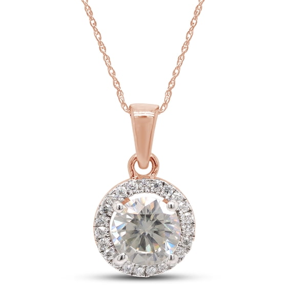 1 Carat 6.5MM Round Cut Lab Created Moissanite Diamond Halo Pendant Necklace In 14K Rose Gold Over Sterling Silver Jewelry For Women With 18" Chain (G-H Color, VVS1 Clarity, 1 Cttw)