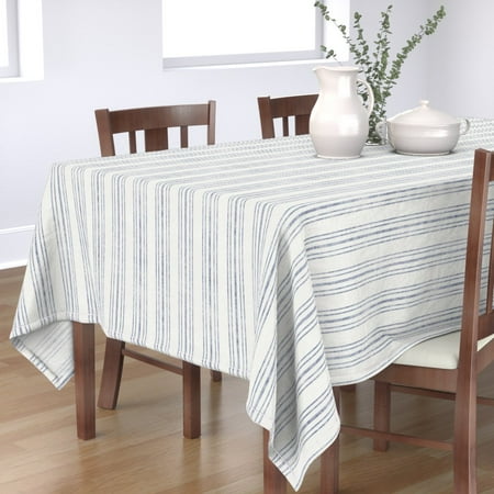 

Cotton Sateen Tablecloth 90 Square - Weathered Stripe Blue French Farmhouse Cottage Distressed Look Print Custom Table Linens by Spoonflower