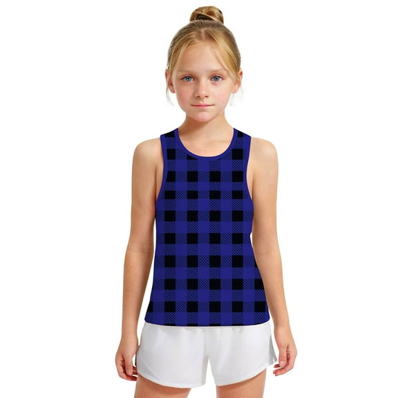 Spazoro Little and Big Girls Tank Tops Undershirts, Breathable Sleeveless Plaid Summer Camisole for Kids Girls Boys Blue Size 8 T