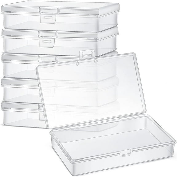 Small Plastic Storage Containers,Rectangle Clear Plastic Boxes with Hinged Lids,Jewelry Organizer Storage Box,Small Tool Box,Pencil Case,for Beads and Other Small Craft Items Set of 6