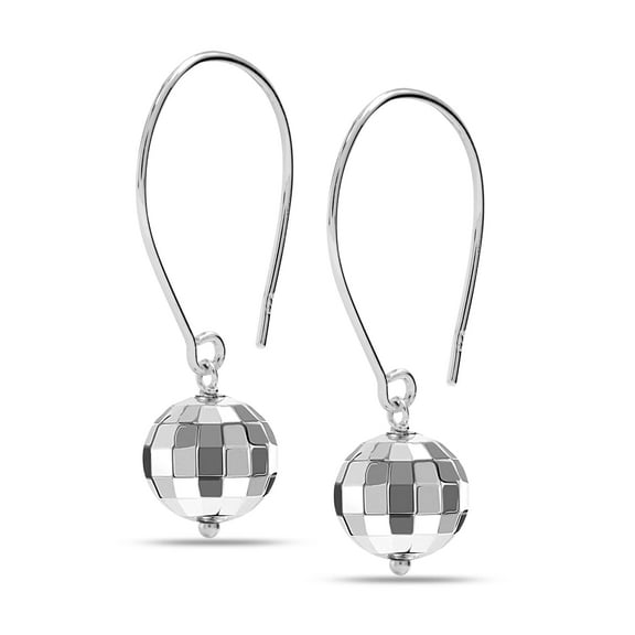 LeCalla 925 Sterling Silver Threader Wire Hammered Mirror Ball Drop Earrings Light-Weight Disco Ball Drop Earrings for Women and Teen 35MM