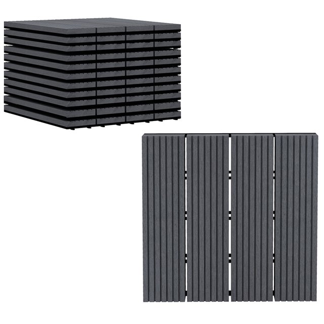Outsunny 11 Pcs 12" x 12" Plastic Interlocking Deck Tiles for Patio, Grey