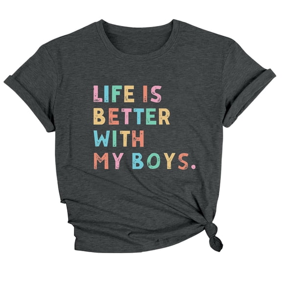 Womens Graphic Letter Print T Shirt Casual Loose Fit Short Sleeve Crewneck Top