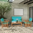 thumbnail image 1 of Costway 4PCS Patio Solid Wood Furniture Set Conversation Coffee Table Turquoise Cushion, 1 of 8