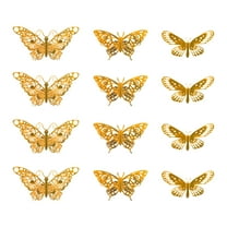HomeDM 3D Butterfly Wall Decor, 12 Pcs Gold Butterflies for Valentine's Day Bedroom Wedding Party Birthday Cake Decor Removable Wall Stickers