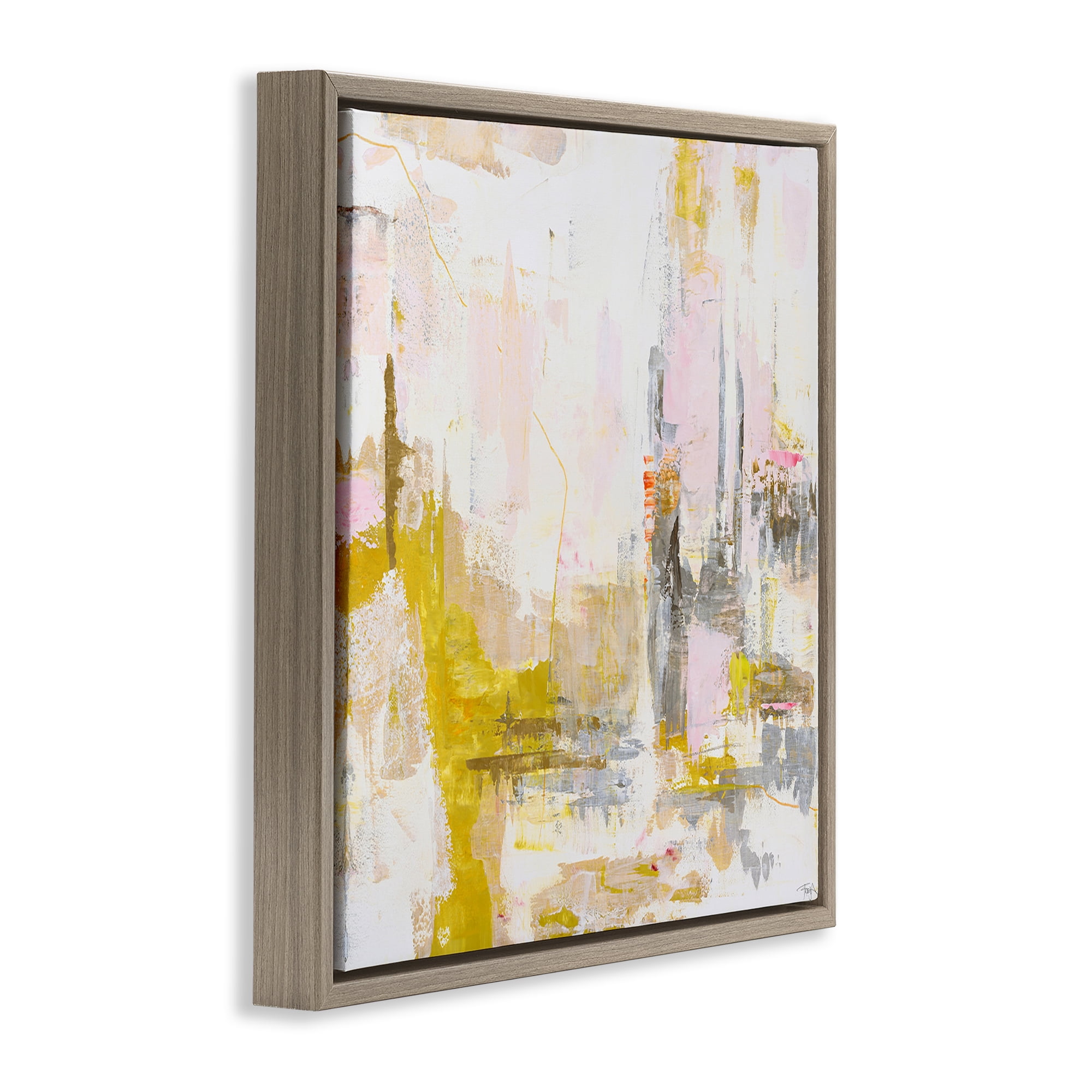 Stupell Industries New Age Yellow Abstract Brown Framed Floater Canvas Wall Art, design by Design Fabrikken