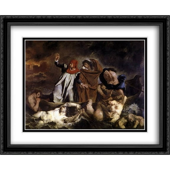 The Barque of Dante 2x Matted 34x28 Large Black Ornate Framed Art Print by Delacroix, Eugene