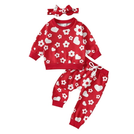 

Baby Clothes Boy Long Sleeve Valentine s Day Heart Prints T Shirt Pullover Tops Pants Girls Clothes