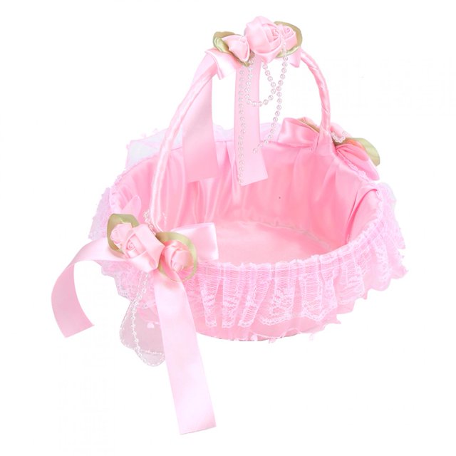 Cesta portátil de flores de encaje para boda, contenedor de dulces, suministros para ceremonia de fiesta, decoración, color rosa