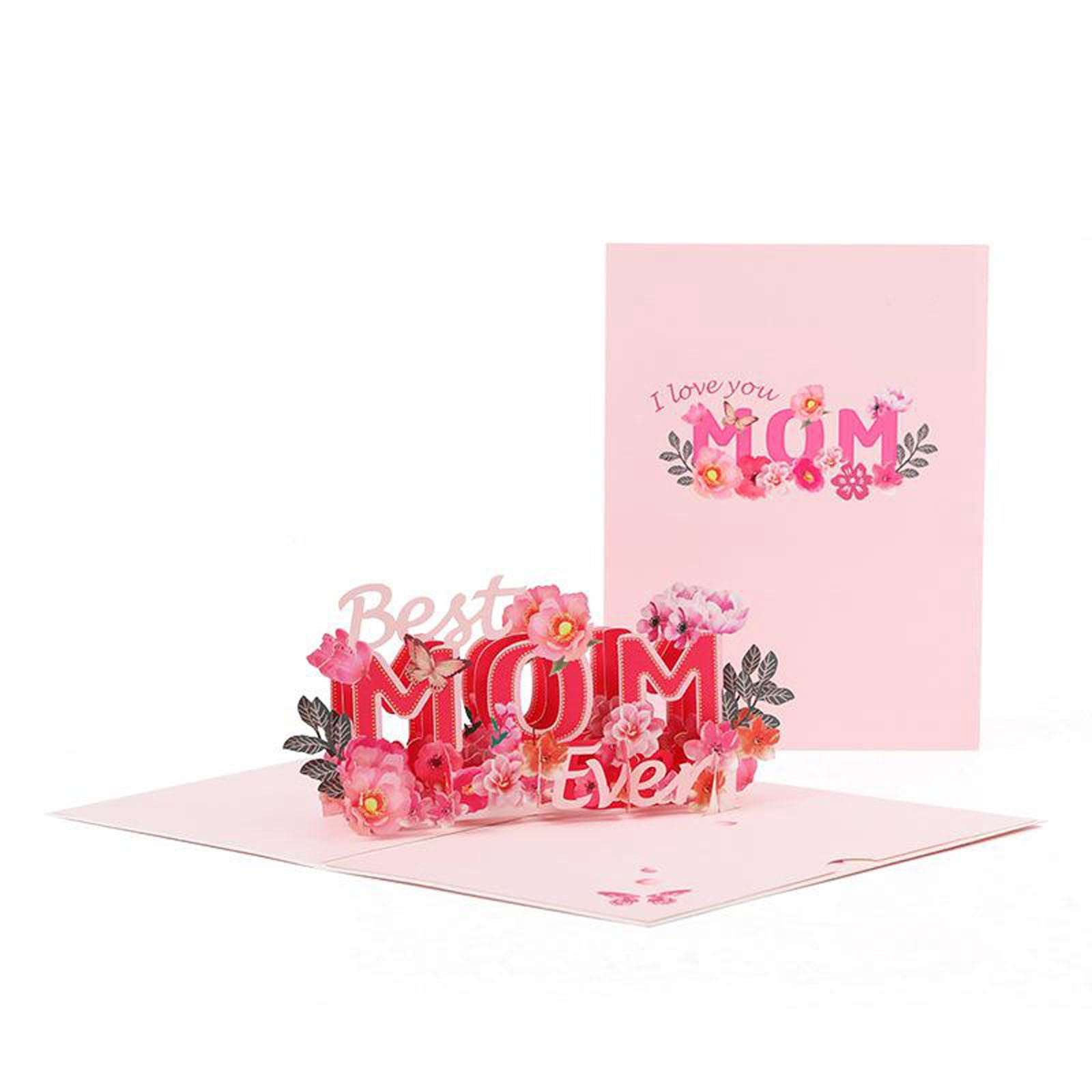 3D Pop Up Mother's Day Card, "Best Mom Ever" Floral Greeting Card with Matching Envelope, I Love You Mom Pop Up Card for Mother's Day, Happy Birthday & Appreciation Mother's Day Card 1Pcs