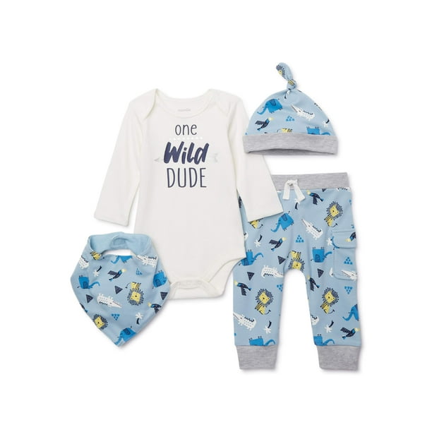 Miniville Miniville Baby Boys Bodysuit, Pants and Hat Outfit Set, 4