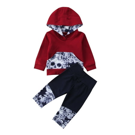 

Newborn Baby Girl Outfits 2PS Set Skull Hoodie Top+ Long Trouser Pants Outwears