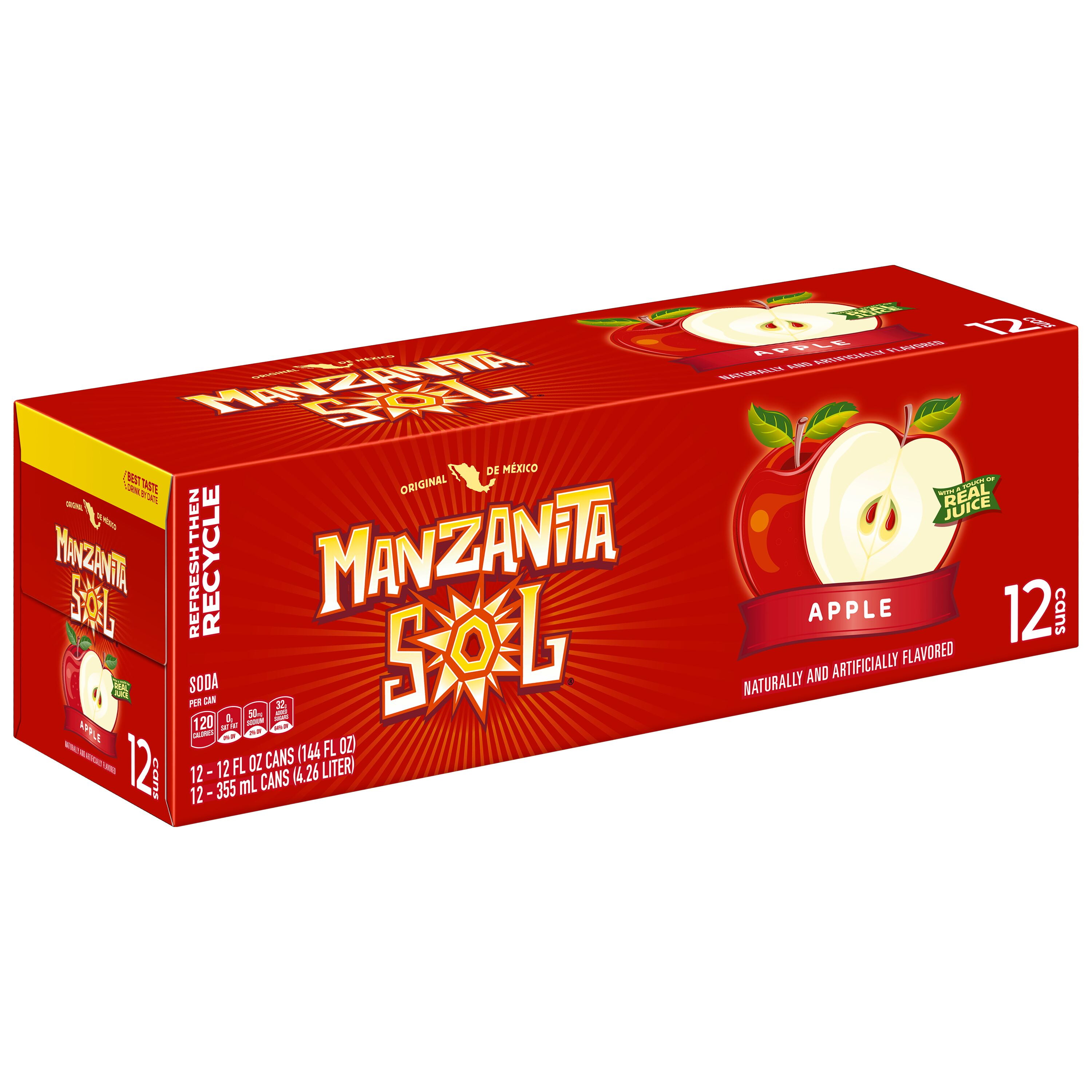 Manzanita Sol Apple Flavored Soda Pop, 12 oz, 12 pack Cans
