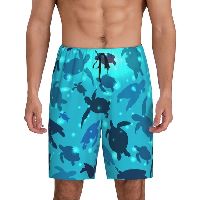 Balery World Turtle Day Pantalones cortos de pijama de punto de algodón para hombre con cinturilla y bolsillos-Medium