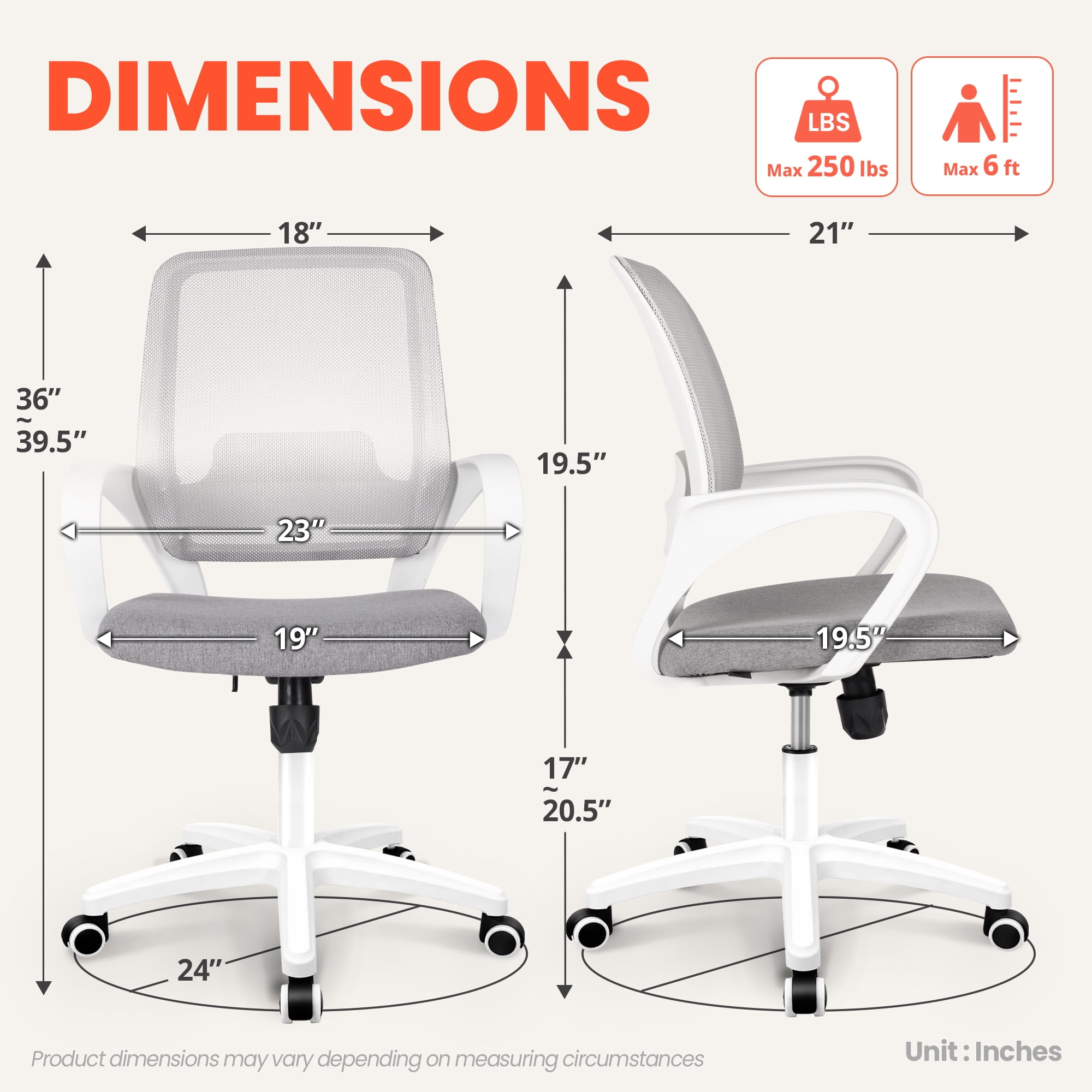 NEO Chair Office Desk Ergonomic Mesh Computer Chair with Lumbar Support Adjustable Height Swivel Rolling Wheels Comfy Mid Back Task Chair for Home Bedroom Vanity Study (Grey)