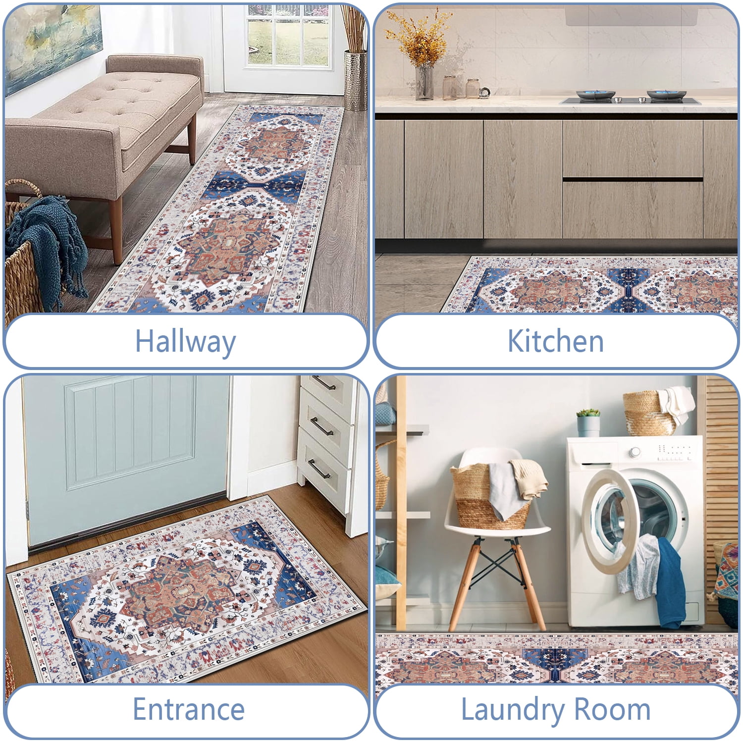 3 Pieces Kitchen Rug Sets with Runner Non Slip Washable Mats for Floor Thick Kitchen Floor Mat Carpet Runner Rugs for Hallway Laundry Holiday Decor