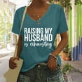 thumbnail image 2 of ZOHIUM Fashion Summer Tops for Women Raising My Husband Is Exhausting Women's Letter Print V Neck Short Sleeve T Shirt Top Basic Tees for Women （Mint Green,XXL), 2 of 4
