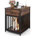 thumbnail image 1 of JJUN Dog Crate End Table with Charging Station, Small Dog Kennel Furniture with Drawer, Chew-Resistant Metal Tube, Lockable Door, Indoor Pet Cage Side Table for Small Dogs, Rustic Brown, 1 of 9