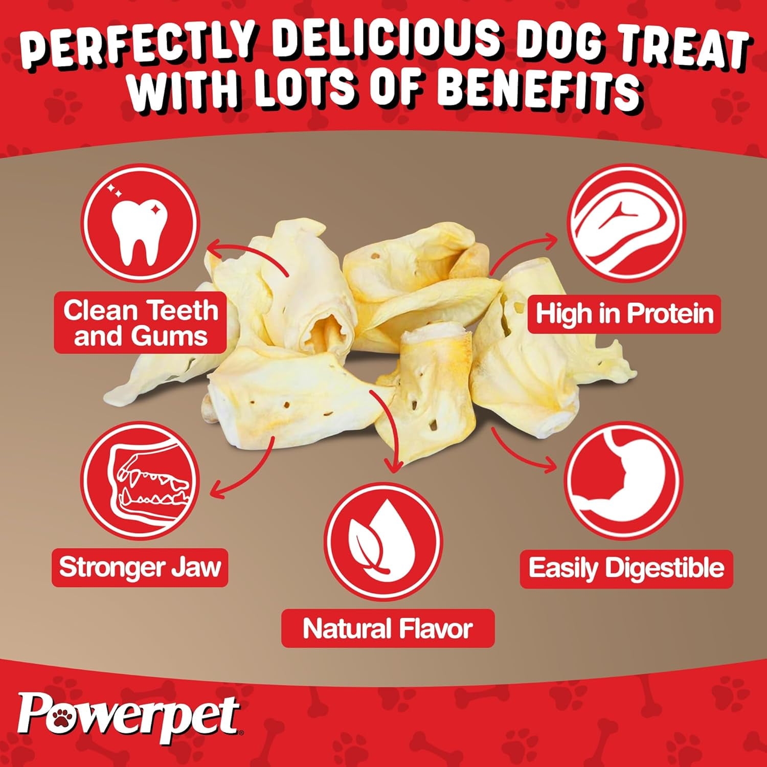 Powerpet Beef Ears, Dental Treats for Dogs - High Protein, Low Fat - 100 Pieces Bag