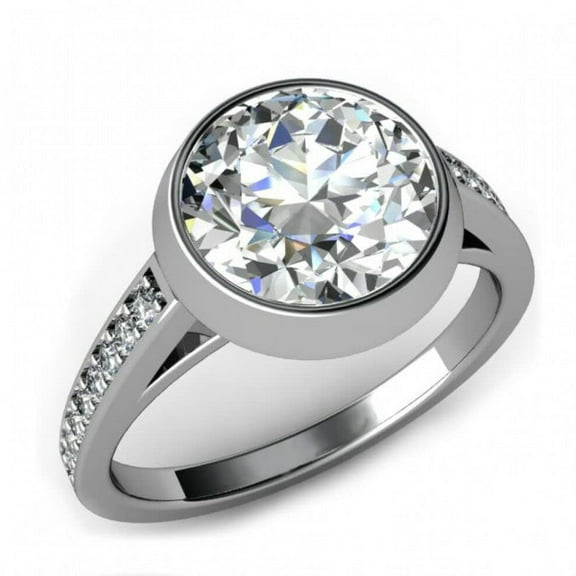 HeartsAndYou 2ct Round Cut Moissanite Cool Bezel Solitaire Engagement Ring for Women 18k White Gold over Silver